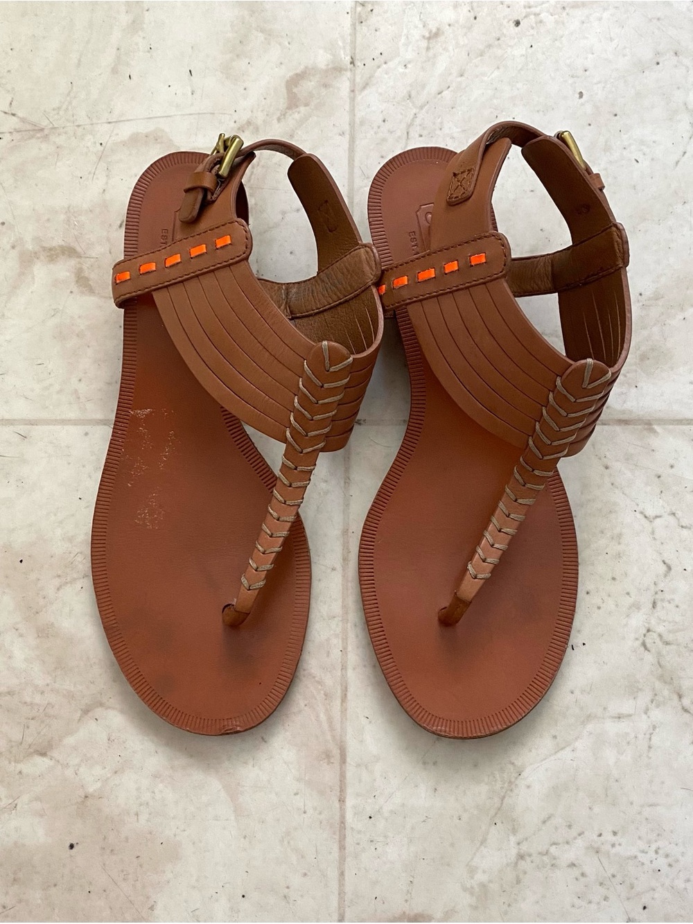 Coach Boho Gladiator Brown Leather T-Strap Low Wedge Thong Sandals Size 6.5